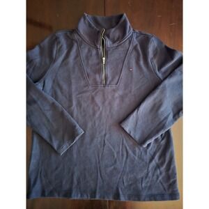 Tommy Hilfiger Womens Navy Blue Quarter Zip Pullover Sweatshirt Mock Neck Logo